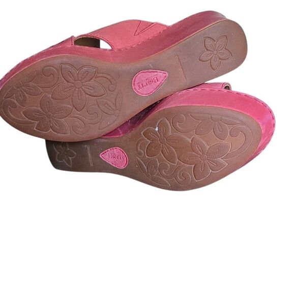 Born Women's Size 7 Pink Soft Leather Open Toe Buckle Wedge Sandals - Picture 6 of 8